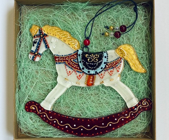 送料無料】ウクライナ ロッキングホース ガラス 壁掛け クリスマス