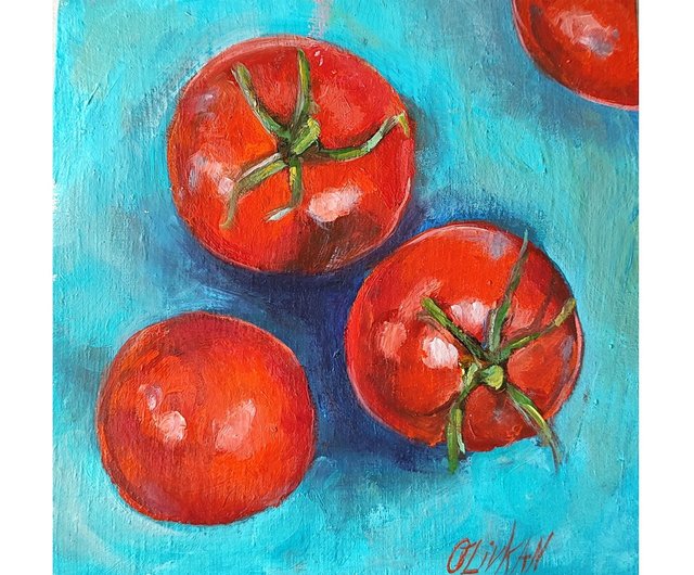 送料無料】ロシア トマトの油絵 野菜 オリジナルキッチンアートワーク