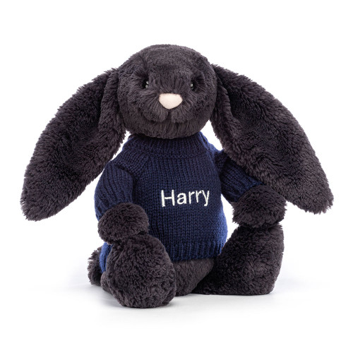 Bashful Inky Bunny with Personalized Navy Jumper - Official Jellycat