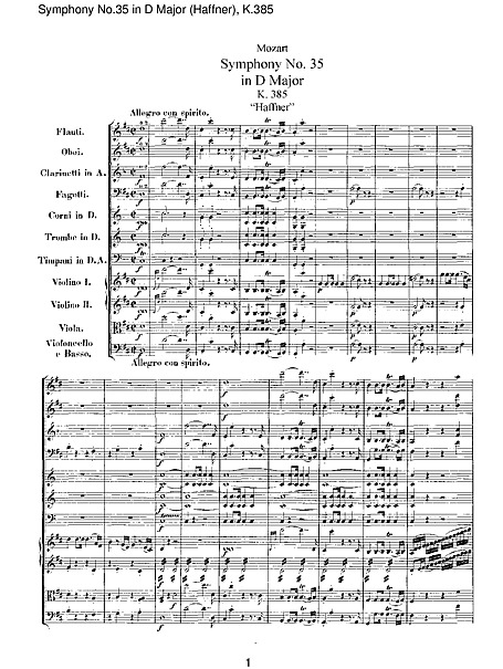 Symphony No. 35 Full Score - - 楽譜 - カントリーアン, 無料楽譜