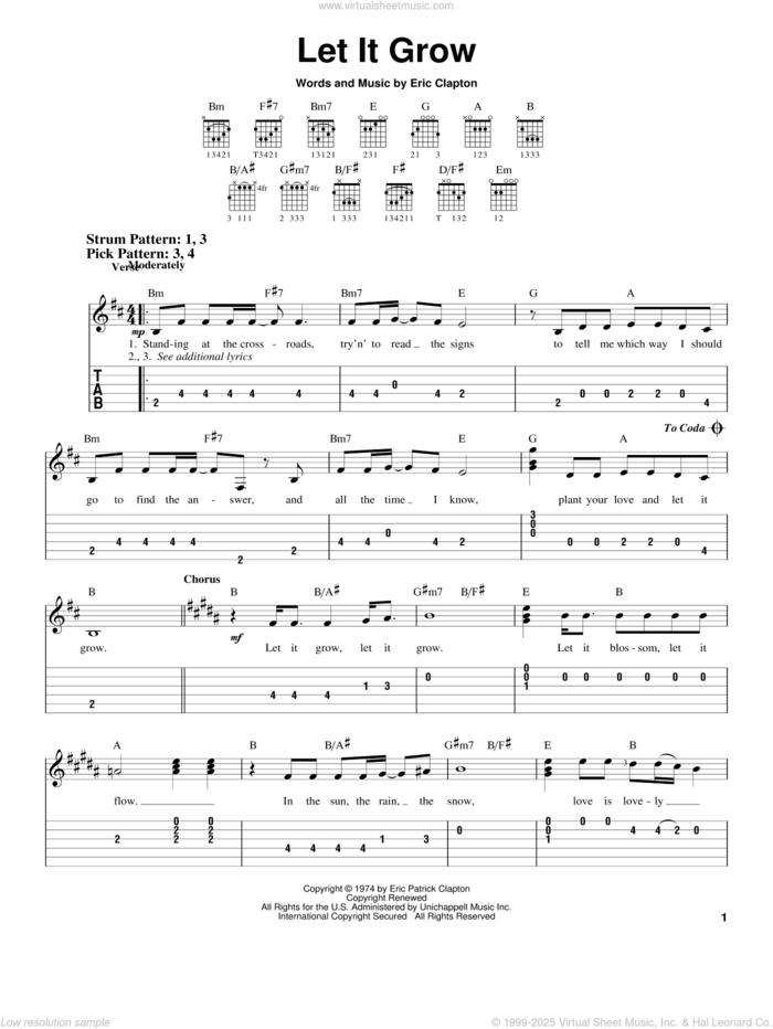 Let It Grow sheet music for guitar solo (easy tablature) (PDF)