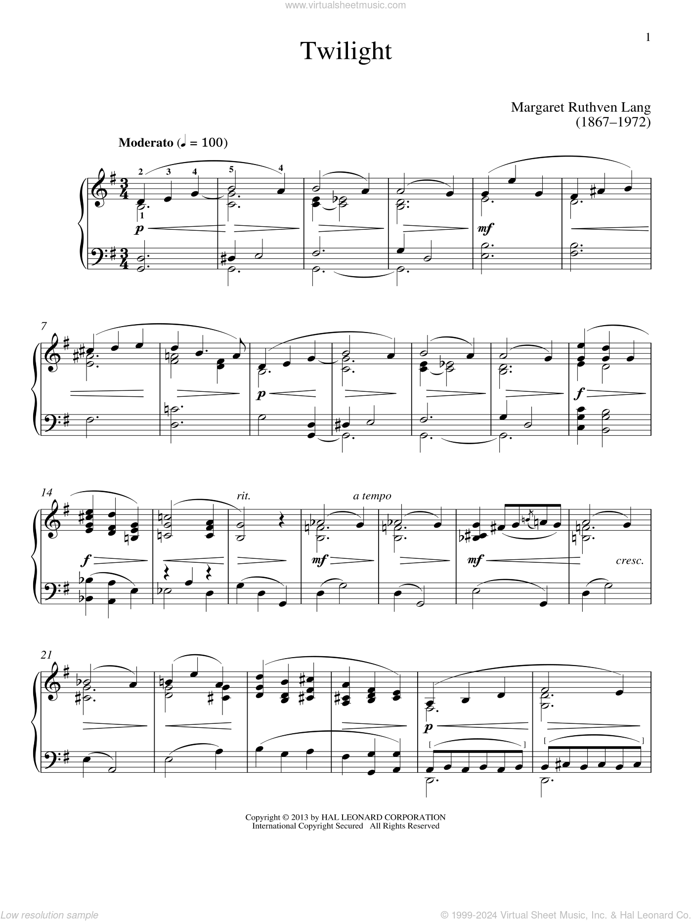 Twilight sheet music for piano solo (PDF-interactive)