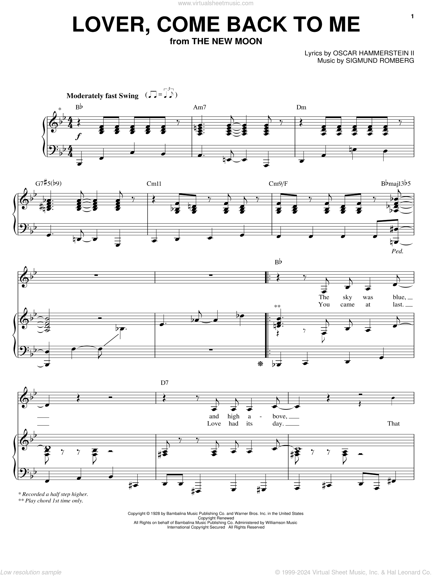 Lover, Come Back To Me sheet music for voice, piano or guitar