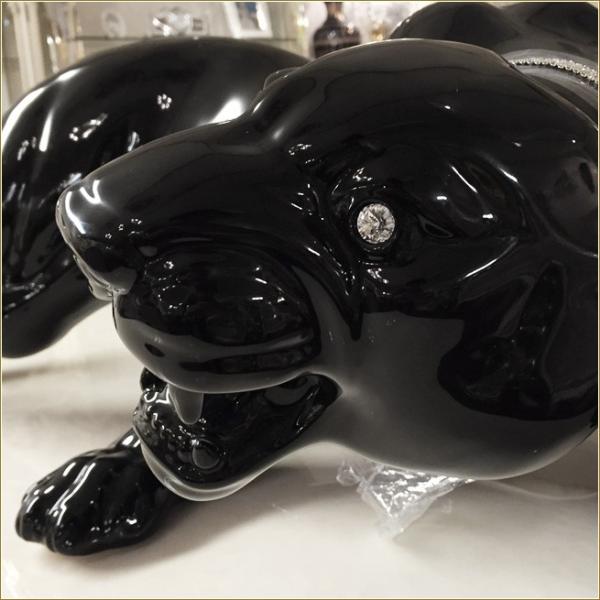 ブラックパンサーの置物 イタリア製 パンサーのオブジェ 黒ひょう 黒