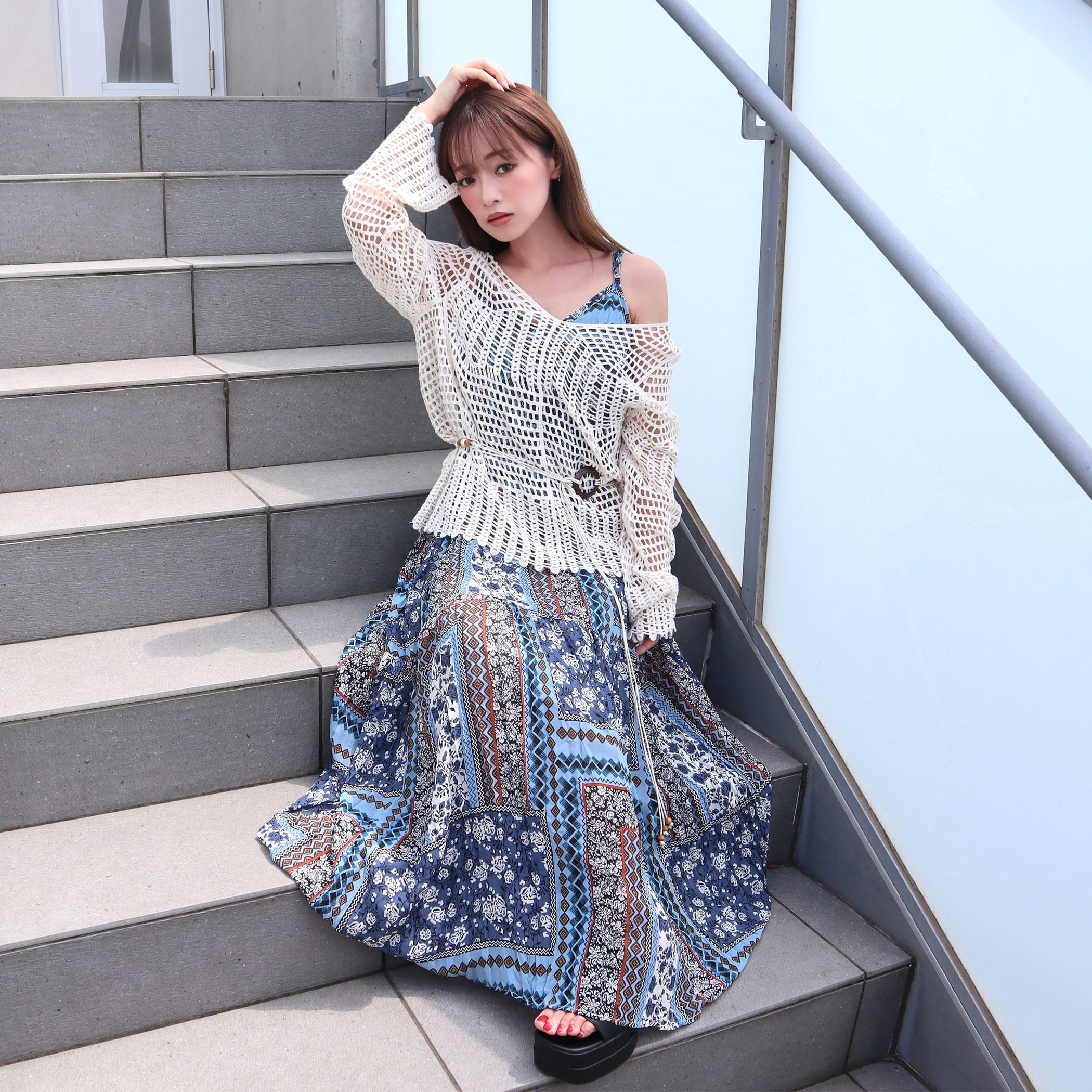 かぎ針編みニット長袖トップス＆キャミワンピSET｜ワンピース｜CECIL