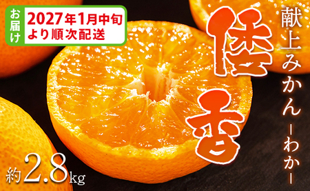 2027年1月中旬より順次配送＞献上みかん「倭香(わか)」2.8kg みかん be
