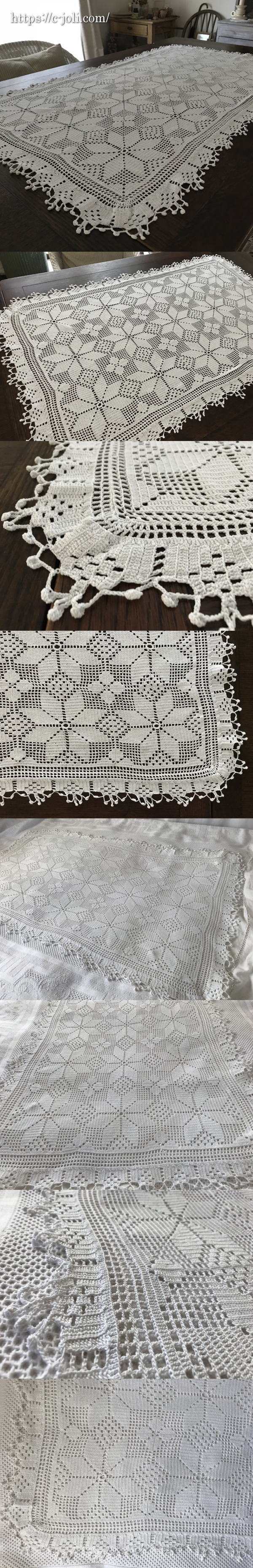 T2762 フランスアンティークレーステーブルクロス リネンクロシェ