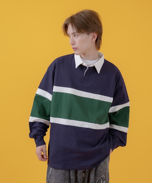 セール】オーバーサイズ 長袖 ラガーシャツ（ポロシャツ）｜improves