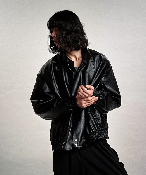 セール】【NO ID.】Synthetic Leather Big Track Blouson