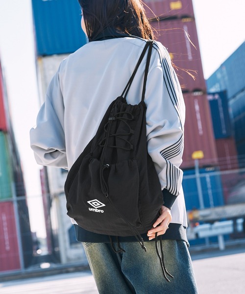 UMBRO/アンブロ 別注 ロゴ刺繍 ナイロン ドローコード ナップサック