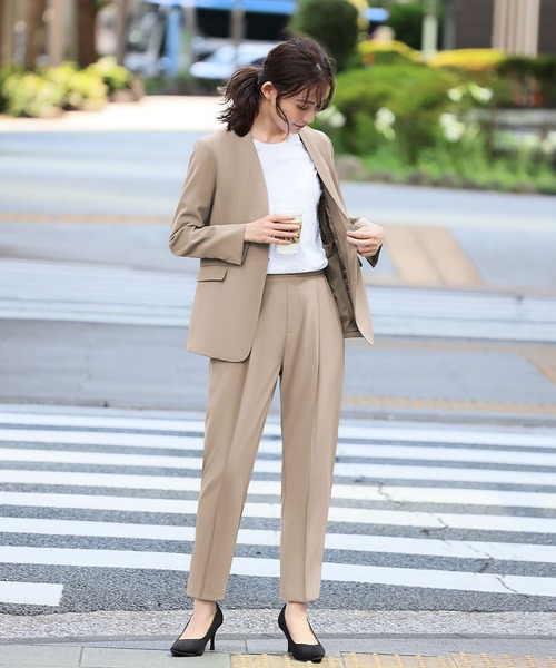 セール】カラーレスジャケット テーパードパンツ セットアップ スーツ