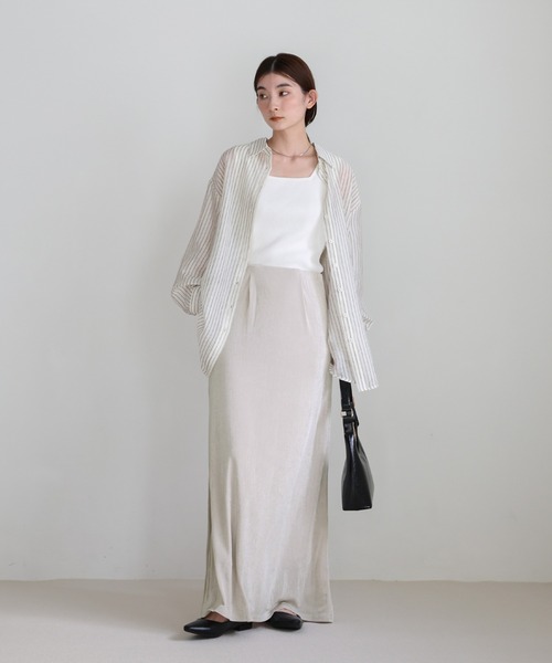 サイズ展開あり】シャイニーストレッチナローロングスカート（スカート