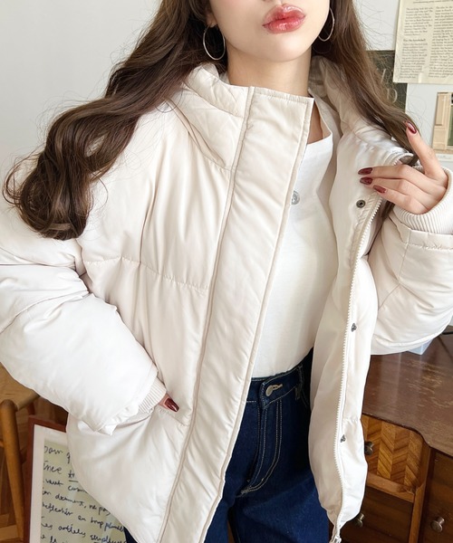 セール】ファイバーダウン袖リブフードブルゾン（ダウンジャケット