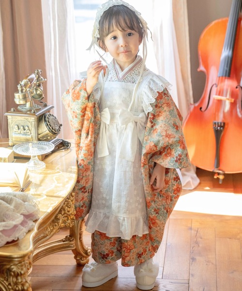 セール】後ろファスナーで着る アンティークエプロン着物ワンピース