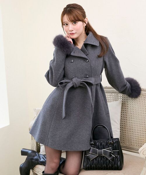 セール】マルチwayフェイクファーカラーフレアコート（ステンカラー