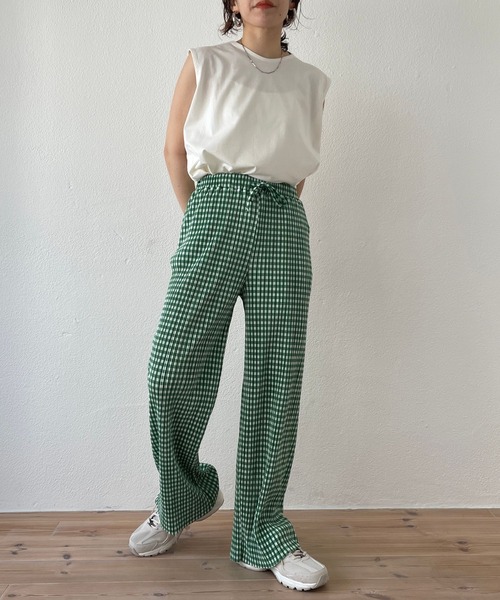 gingham check pleats pants / セルフカット可能なギンガムチェック