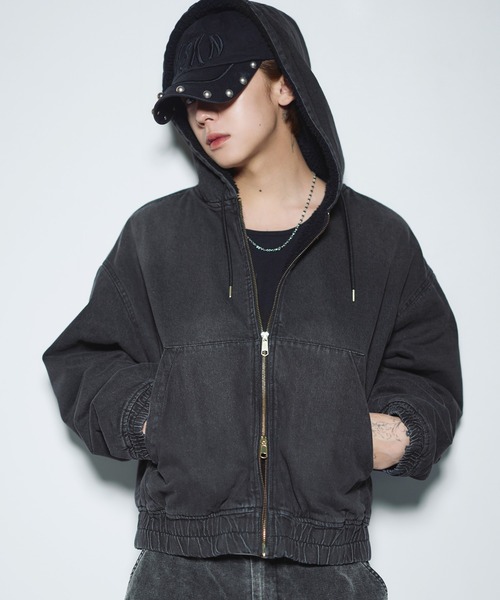 セール】デニム/合皮 裏ボアショートジップアップジャケット ブルゾン