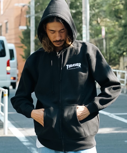 HOMETOWN emb ZIP HOODIE SWEAT PARKA/THRASHER スラッシャー刺繍ロゴ