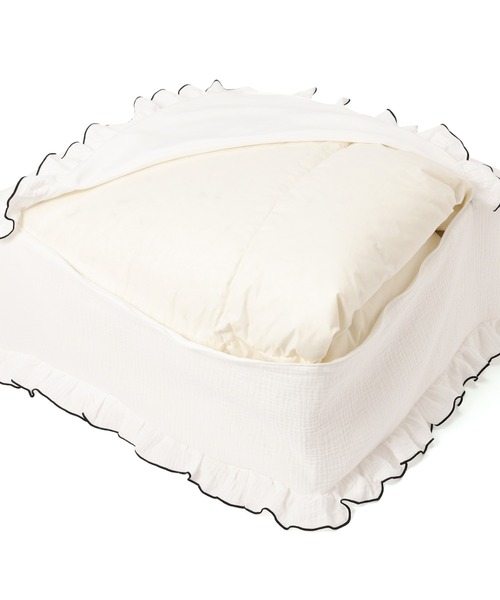 クッションになるふとん収納ケース ガーゼフリル アイボリー×ブラック