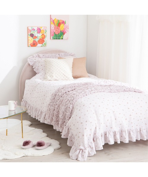 フリル ガーゼ スモールフラワー 掛け布団カバー セミダブル ピンク 綿