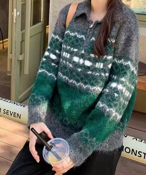 ジュンアンドロペ ノルディック柄 セーター S ハーフジップ ゴルフ