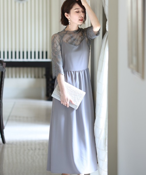 セール】ミモレ丈&七分袖フォーマルレースブラウス付きセレモニー結婚