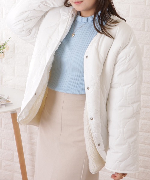 セール】リバーシブルノーカラーキルティングジャケット（ノーカラー