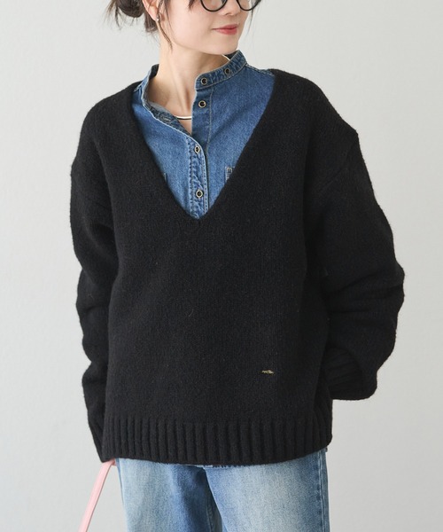 セール】アルパカ混深Vネックニットプルオーバー（ニット/セーター
