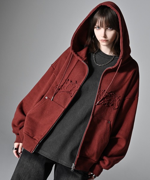 heavy weight logo semi short vintage double zip parker