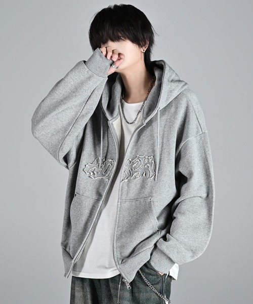 heavy weight logo semi short vintage double zip parker