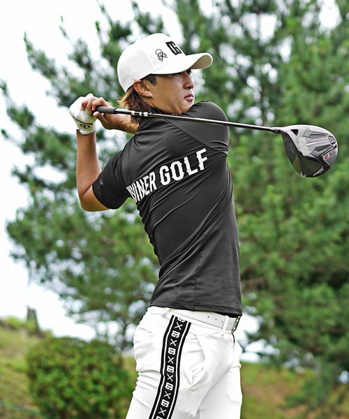 DIVINER GOLF】袖ロゴモックネック半袖Tシャツ メンズ ゴルフウェア