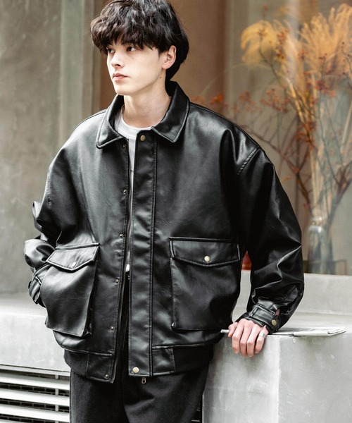 セール】オーバーサイズPUレザー A-2型中綿フライトブルゾン