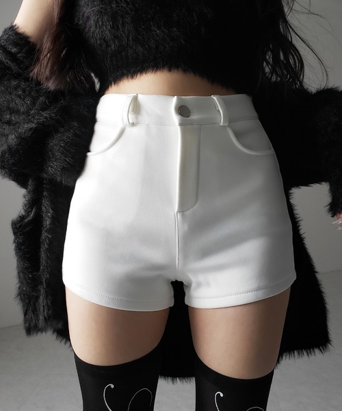 2color ／4size 】裏起毛ハイウエストタイトスパンショートパンツ