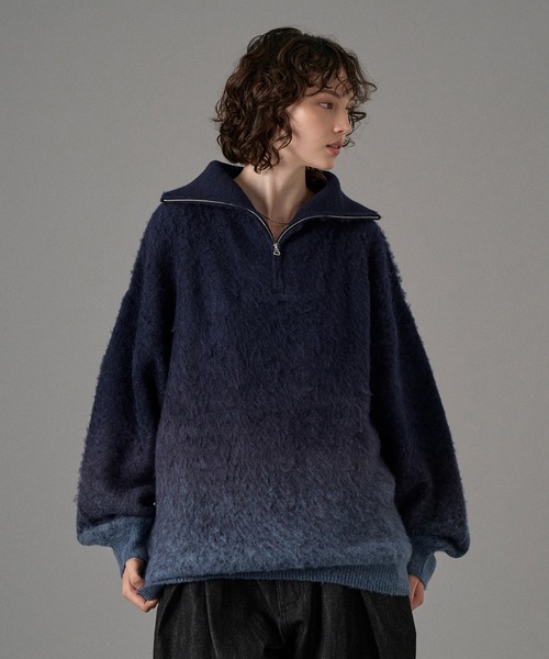 セール】HALF ZIP SHAGGY ASSORT VOLUME KNIT / ハーフジップシャギー