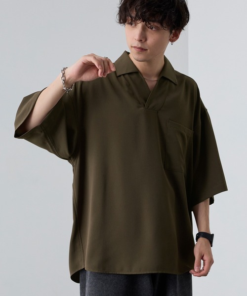 綾ドレープ ルーズハーフスリーブスキッパーポロシャツ MONO-MART
