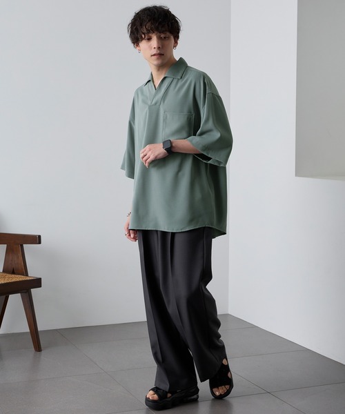 綾ドレープ ルーズハーフスリーブスキッパーポロシャツ MONO-MART