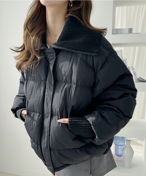 セール】ビッグリブカラー ショート丈 ダウンジャケット（ダウン