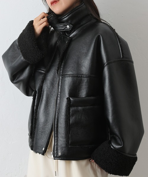 セール】フェイクレザームートンブルゾン（ムートンコート）｜COLONY