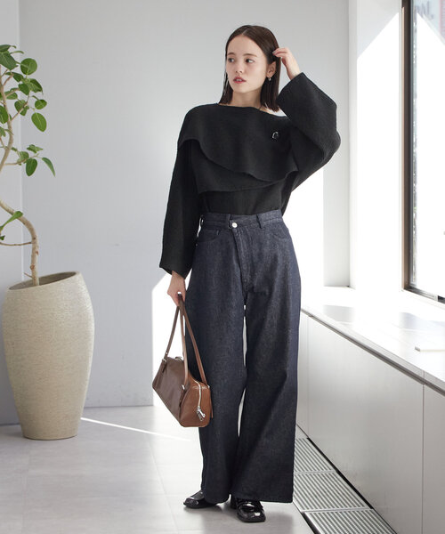 セール】【2点セット】ブローチ付きクロスニット（ニット/セーター