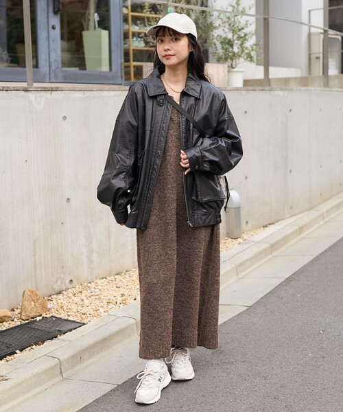 セール】【べストセラー】フェイクレザーブルゾン/ビッグシルエット