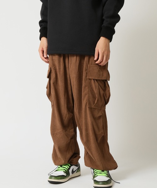 セール】ワイド コーデュロイカーゴパンツ 裾コード 裾絞りシルエット
