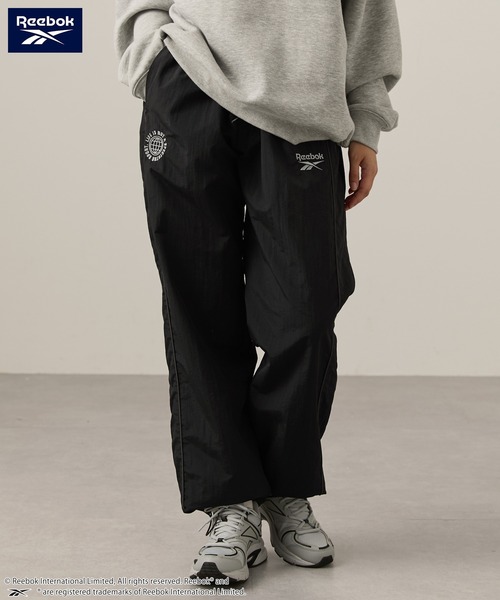 Reebok/リーボック 別注 ロゴ刺繍 ドロスト ナイロンワイドトラック