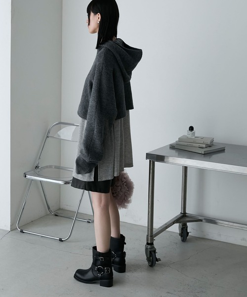 forksy.】クロップド丈フーディフィンガーホールニット/マフラー