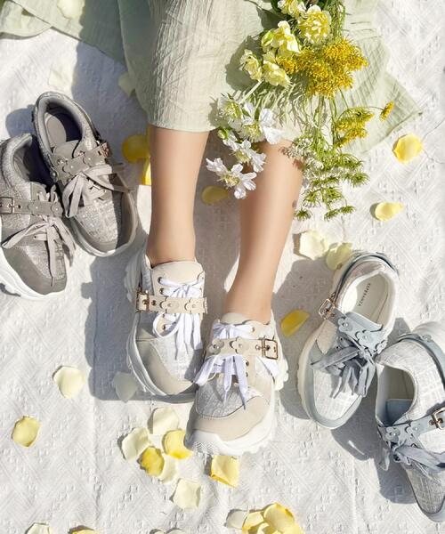 セール】ツイード風フラワーベルト厚底スニーカー（スニーカー