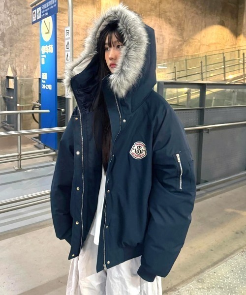 セール】ワッペン付きファーフード中綿ブルゾン（ブルゾン）｜SHEENA