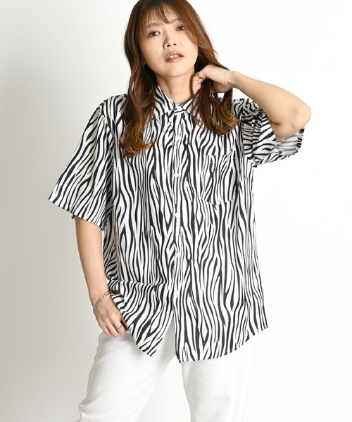 ゼブラ柄 半袖総柄アニマルシャツ 5分袖（シャツ/ブラウス）｜MARAI