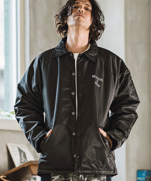 mj10318- Bearing in mindプリントコーチジャケット（ナイロン