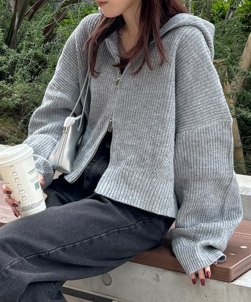 ISOOK / アイスー】ダブルジップニットパーカー / ショート丈