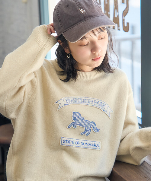 セール】アニマルワッペン刺繍 ニットプルオーバー（ニット/セーター