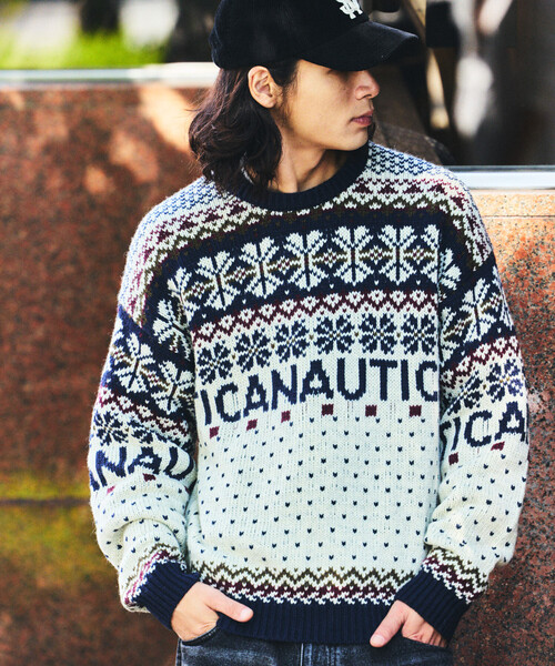 セール】NAUTICA/ノーティカ Snow Pattern Jaquard Pullover Sweater